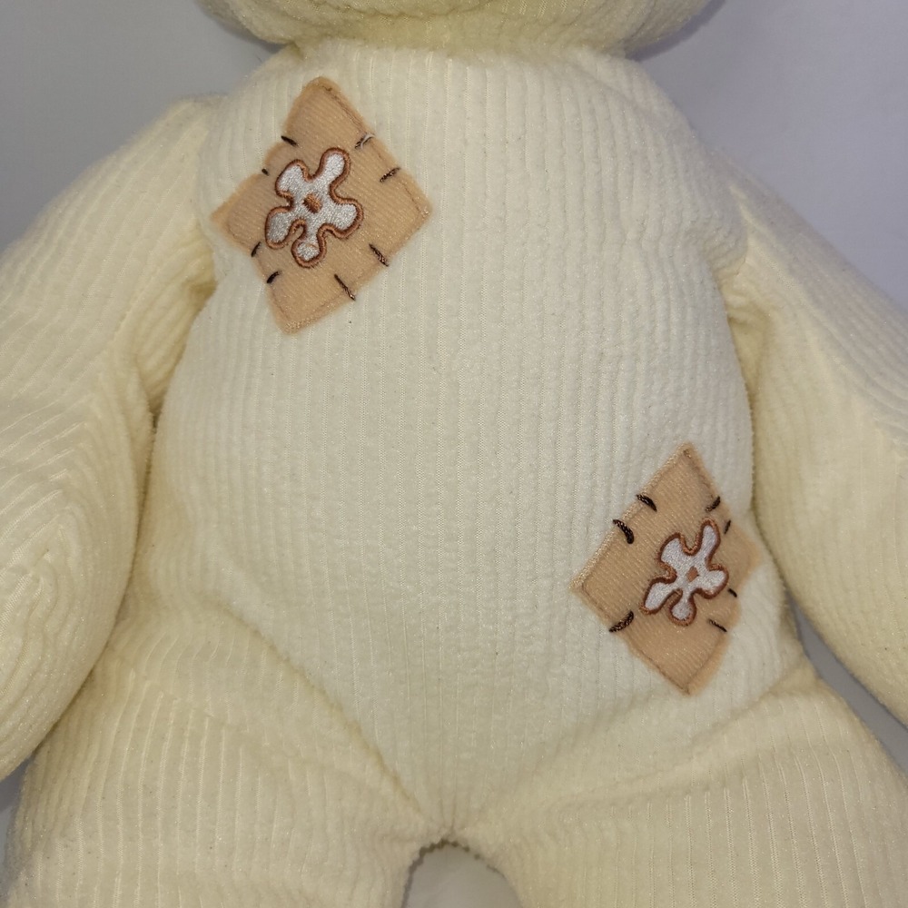 Corduroy Cream Light Brown Large Plush Teddy Pillow Feel Bear Floral Patches 20" - Picture 2 of 10